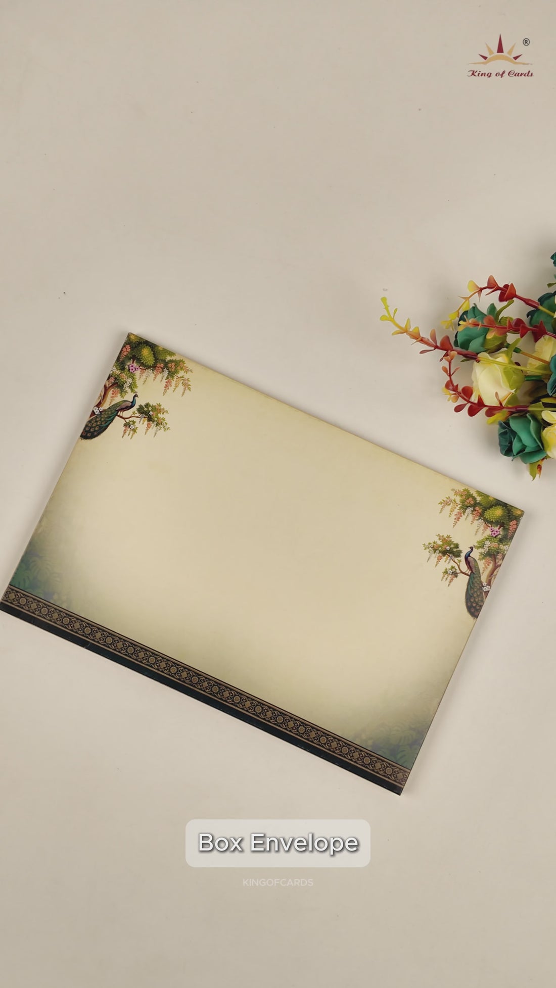 Cream Padded Floral Krishna Flute Wedding Card -  KAA06150