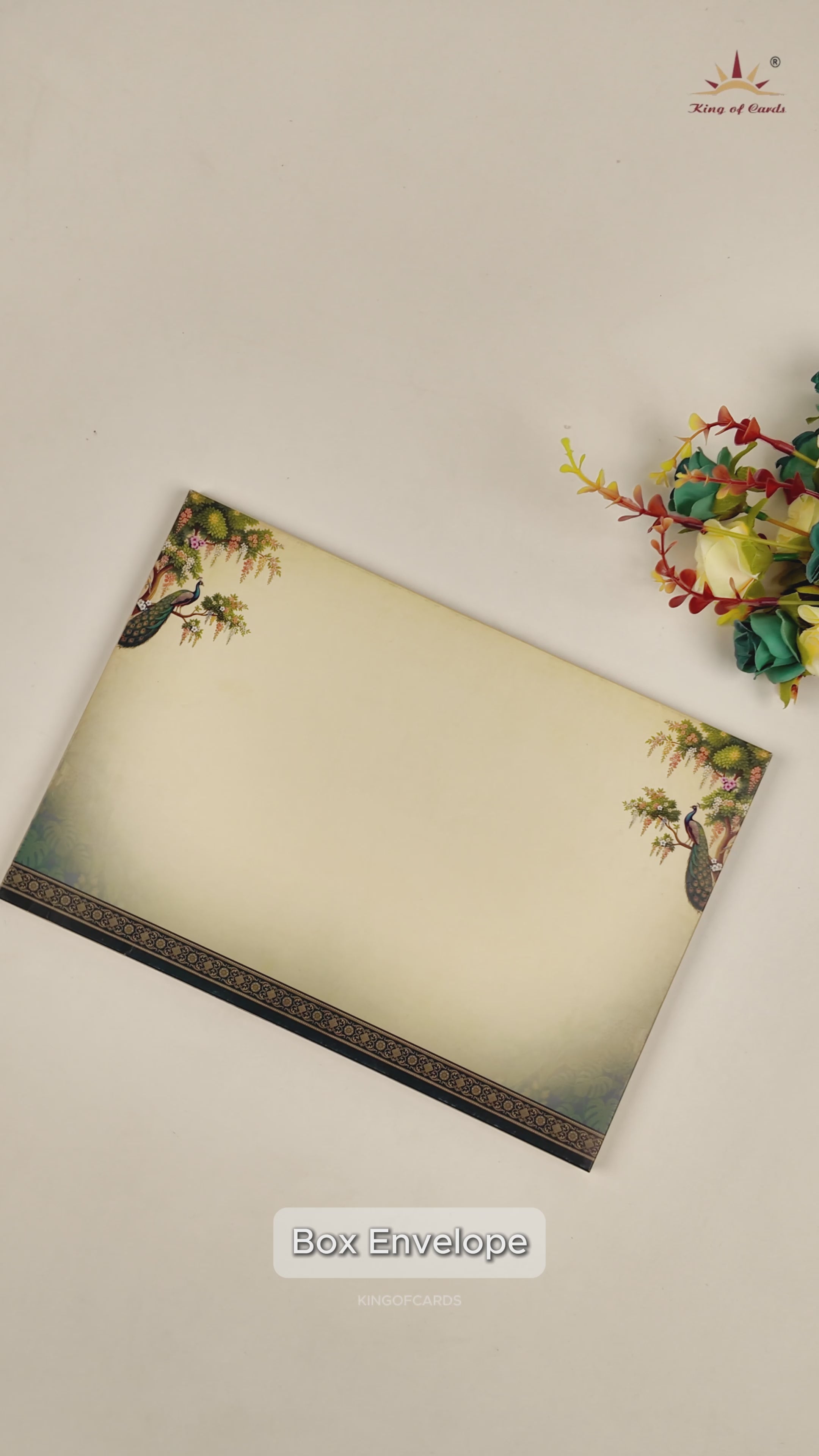 Cream Padded Floral Krishna Flute Wedding Card -  KAA06150