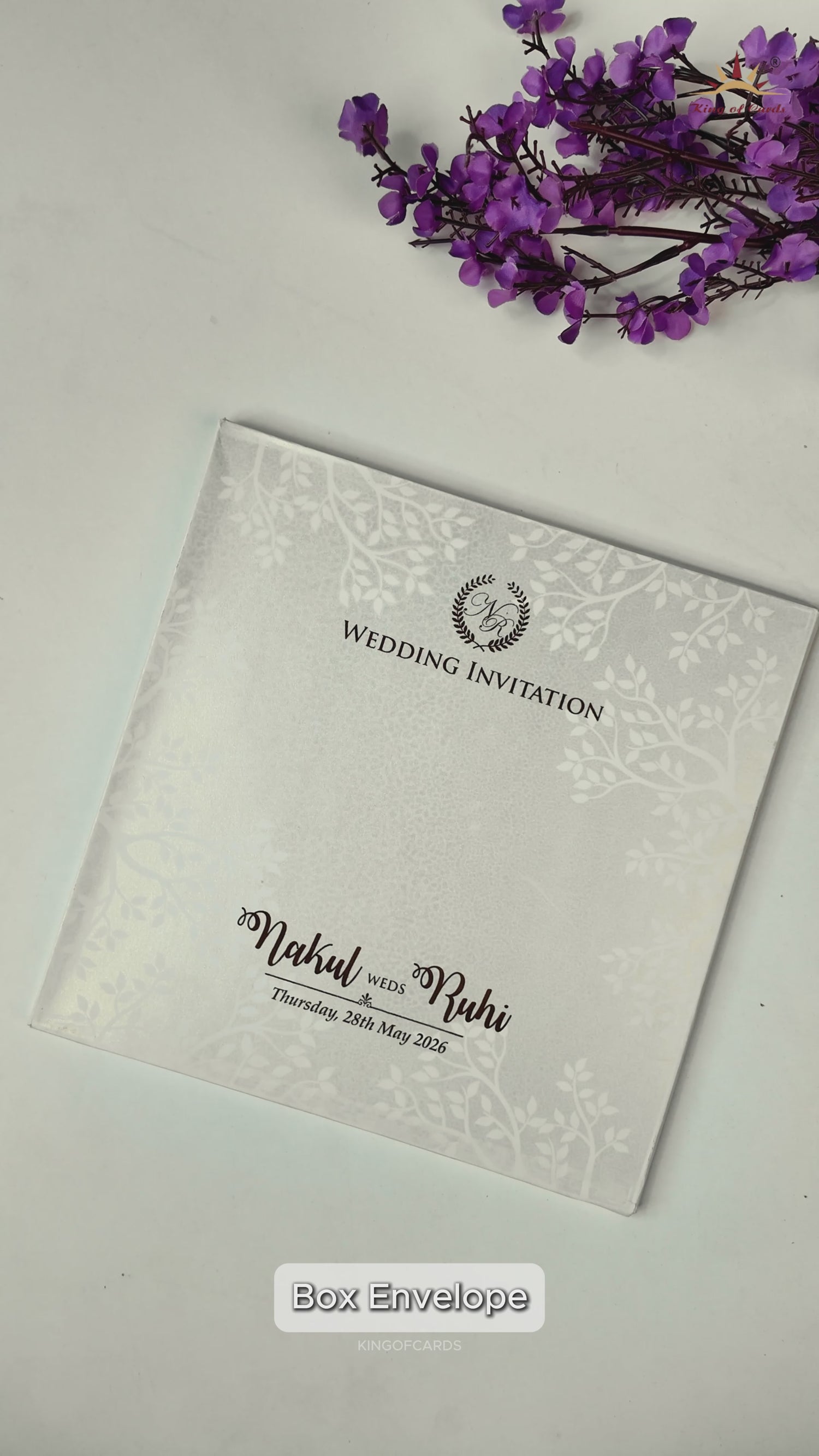 White Royal Procession Elephant Wedding Card-KRE28540