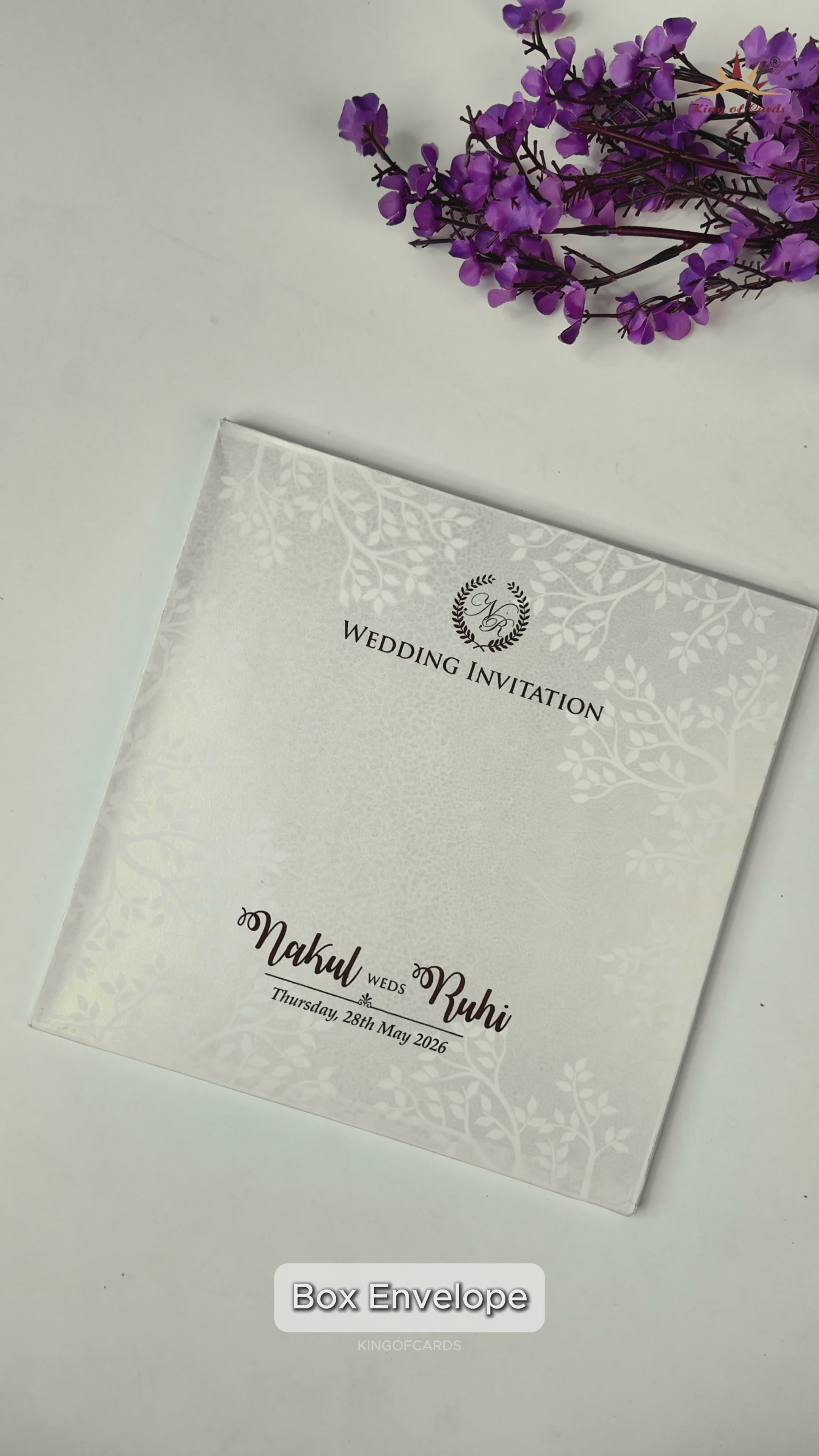 White Royal Procession Elephant Wedding Card-KRE28540