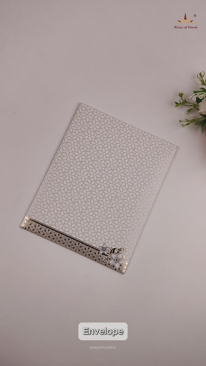 White Embossed Gold Floral Invitation Card-KNJS2066