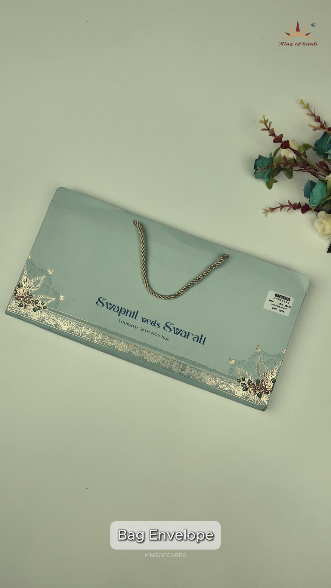 Pastel Blue Floral Arch Wedding Card-KPR24860