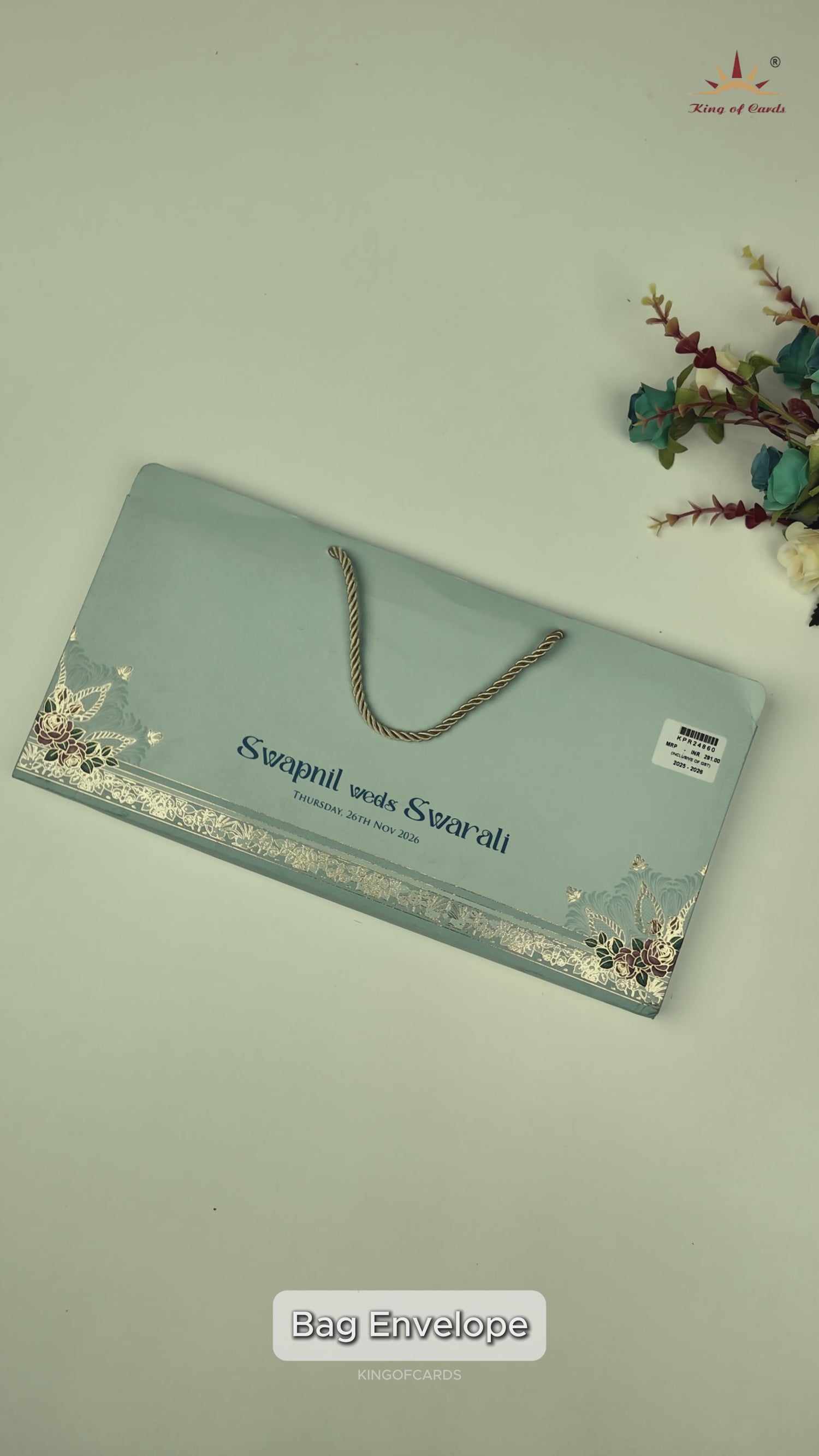 Pastel Blue Floral Arch Wedding Card-KPR24860
