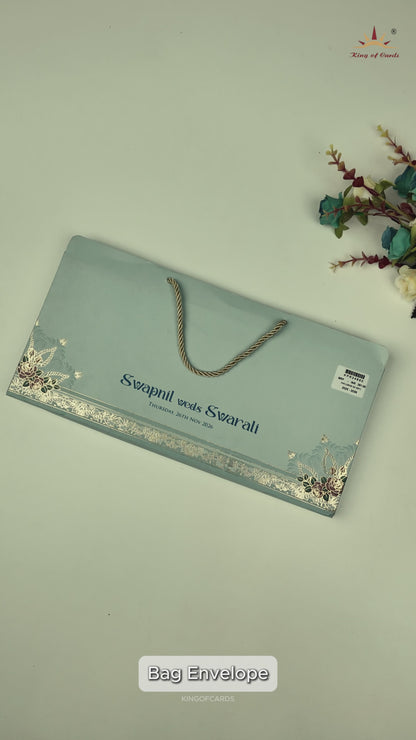 Pastel Blue Floral Arch Wedding Card-KPR24860