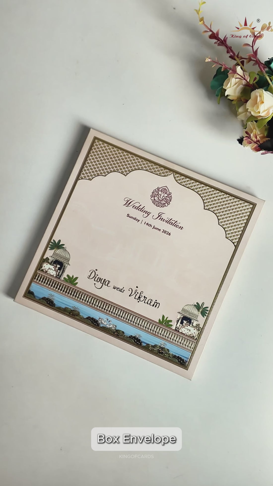 Navy Blue Kamadhenu Cow Padded Wedding Card-KNAM4901