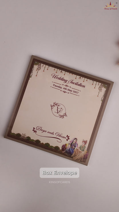 Olive Green Bride Groom Marriage Invitation Card - KNSR8813B