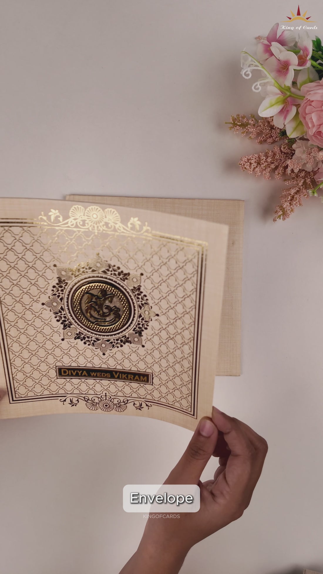 Cream Gold Foil Pattern Wedding Card - KNRP4345S