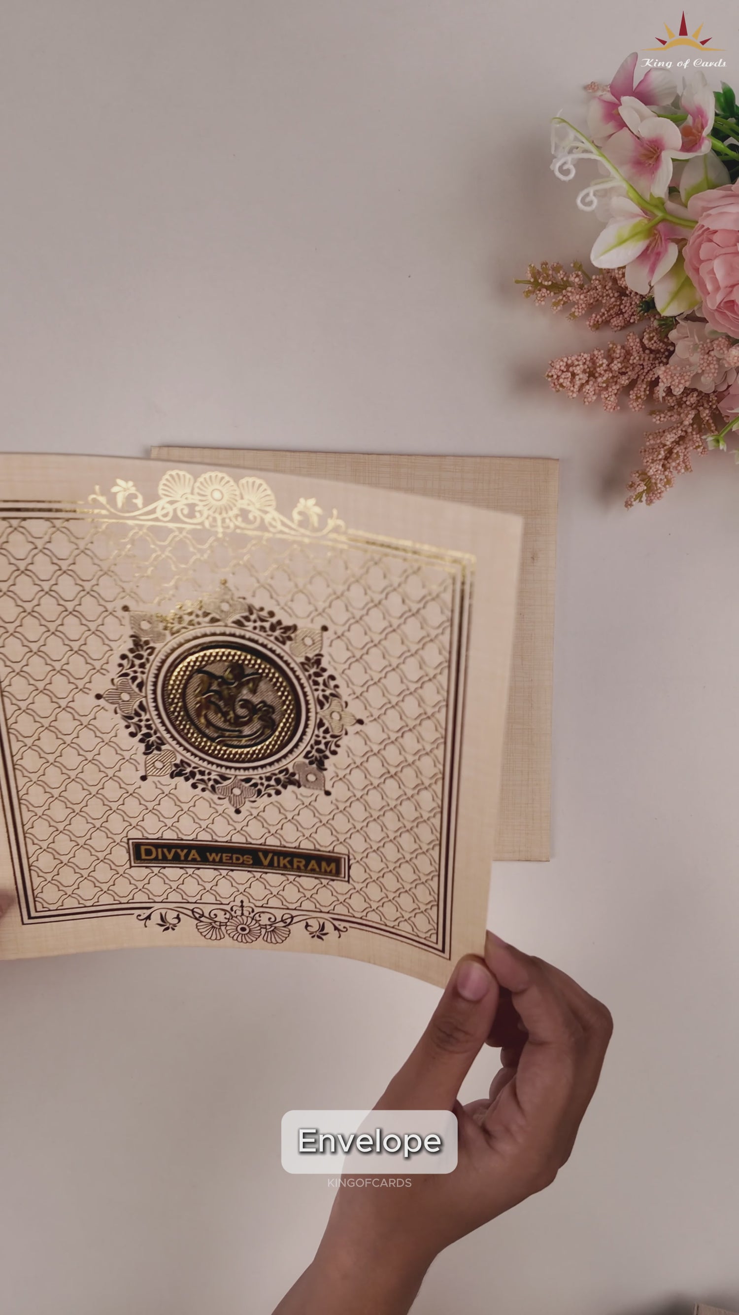 Cream Gold Foil Pattern Wedding Card - KNRP4345S