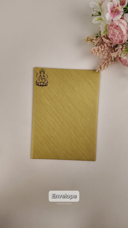 Brown Gold Ganesha Lattice Door Style Wedding Card - KNCM050G