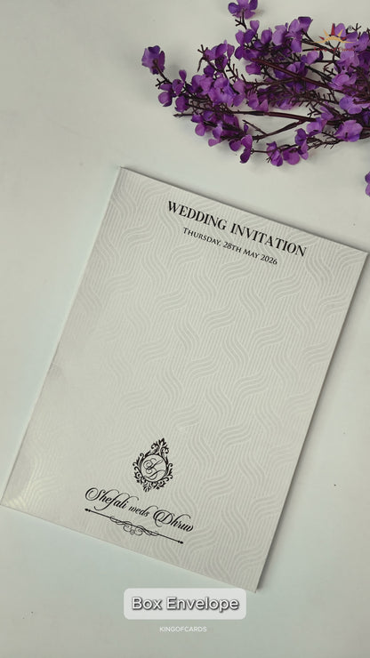 White Ganesha Arch Wedding Card-KRE28410