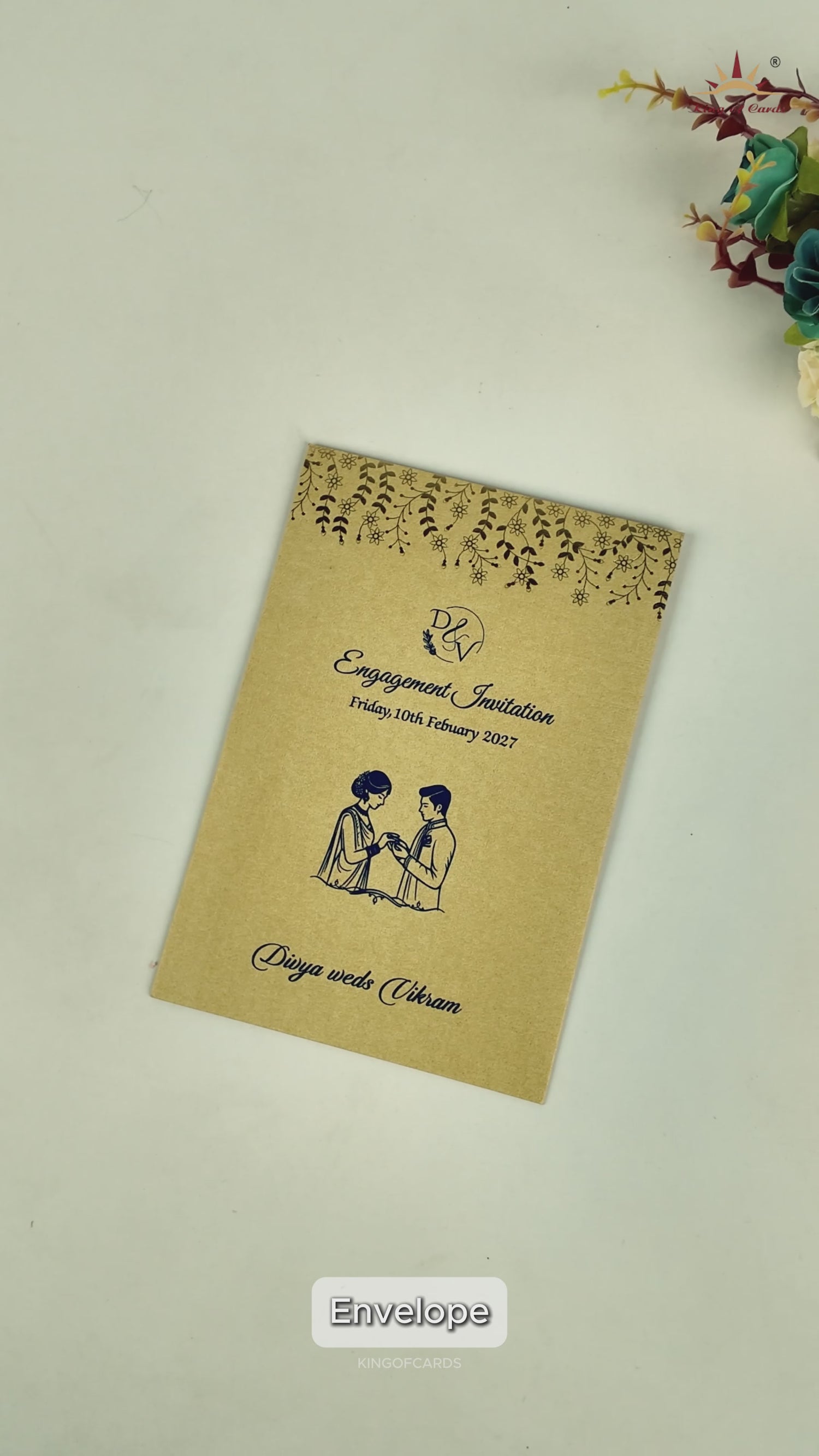 Gold Blue Single Sheet Wedding Card - KNS035BG