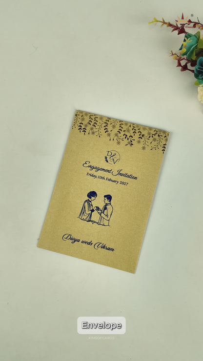 Gold Blue Single Sheet Wedding Card - KNS035BG