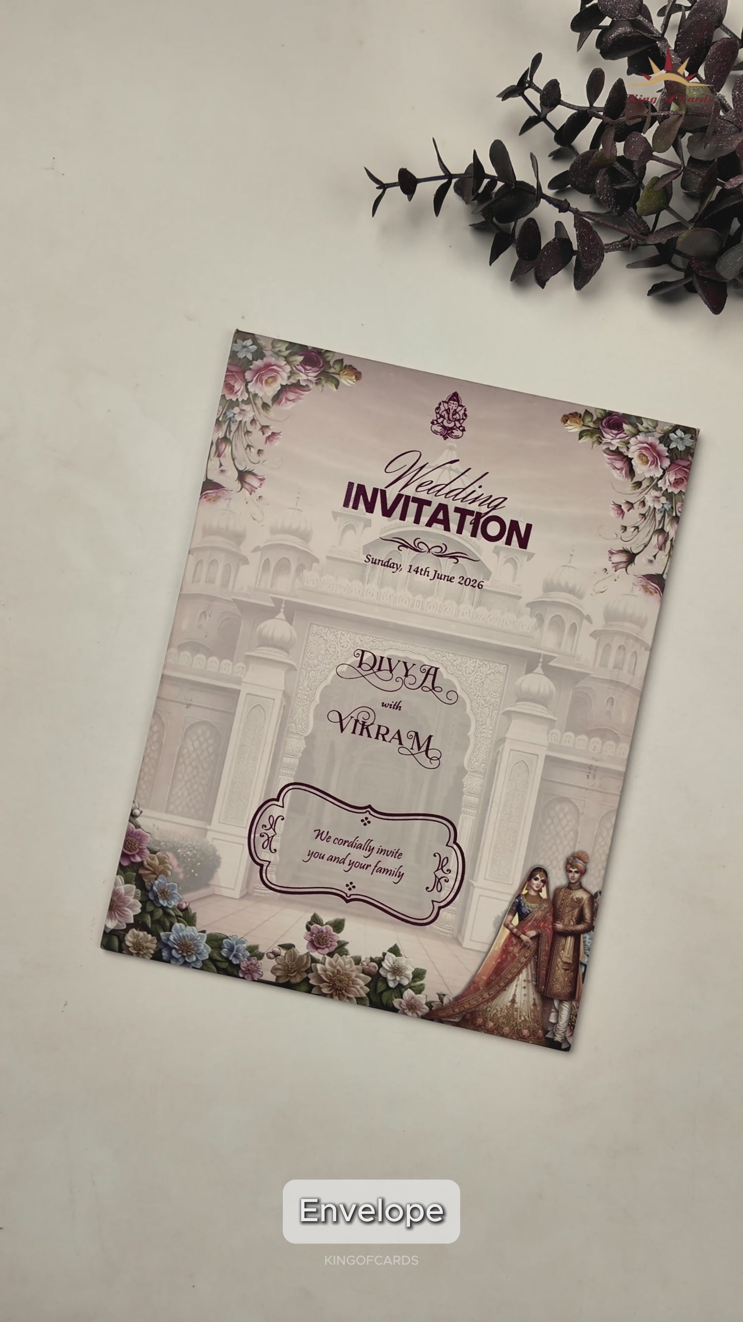 Pink Floral Bride Groom Wedding Card-KNZT2302