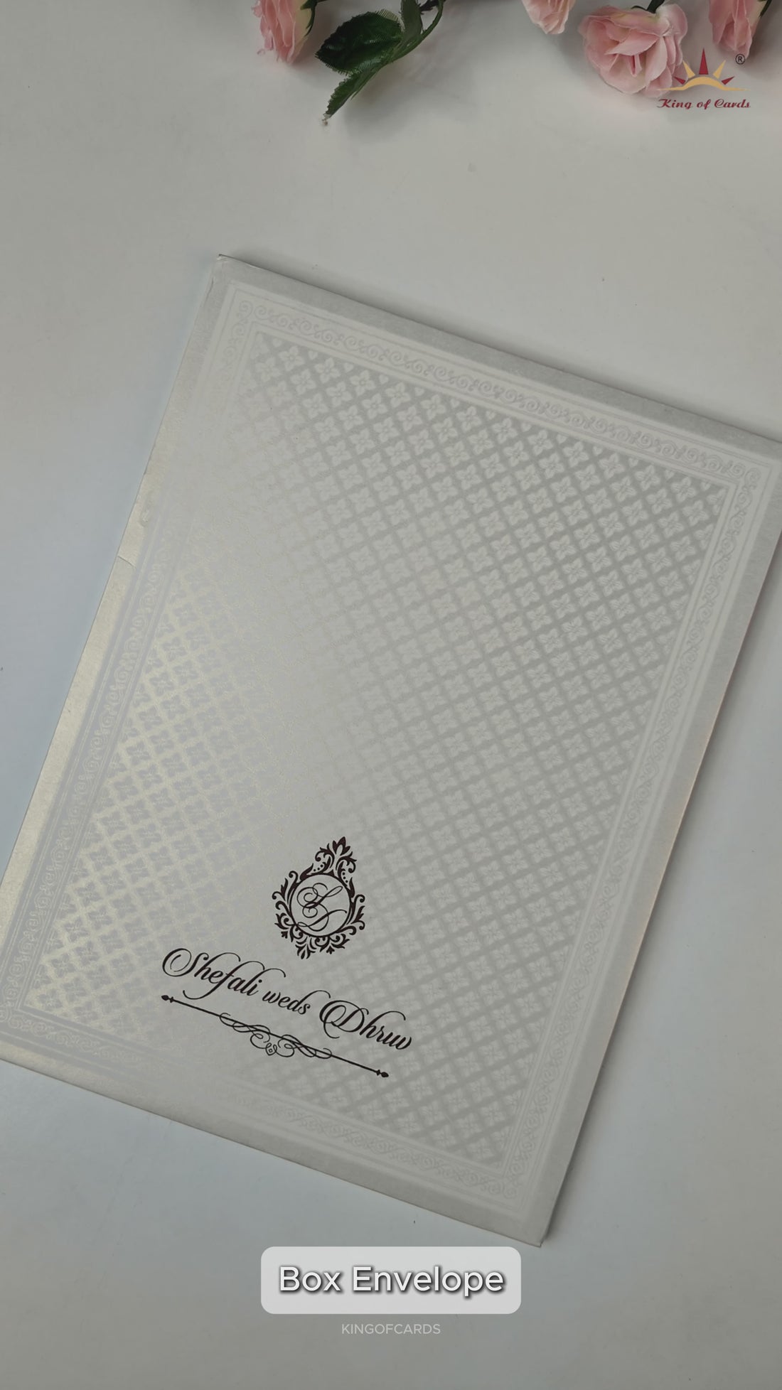 White Royal Couple Embossed Padded Wedding Card-KRE28140