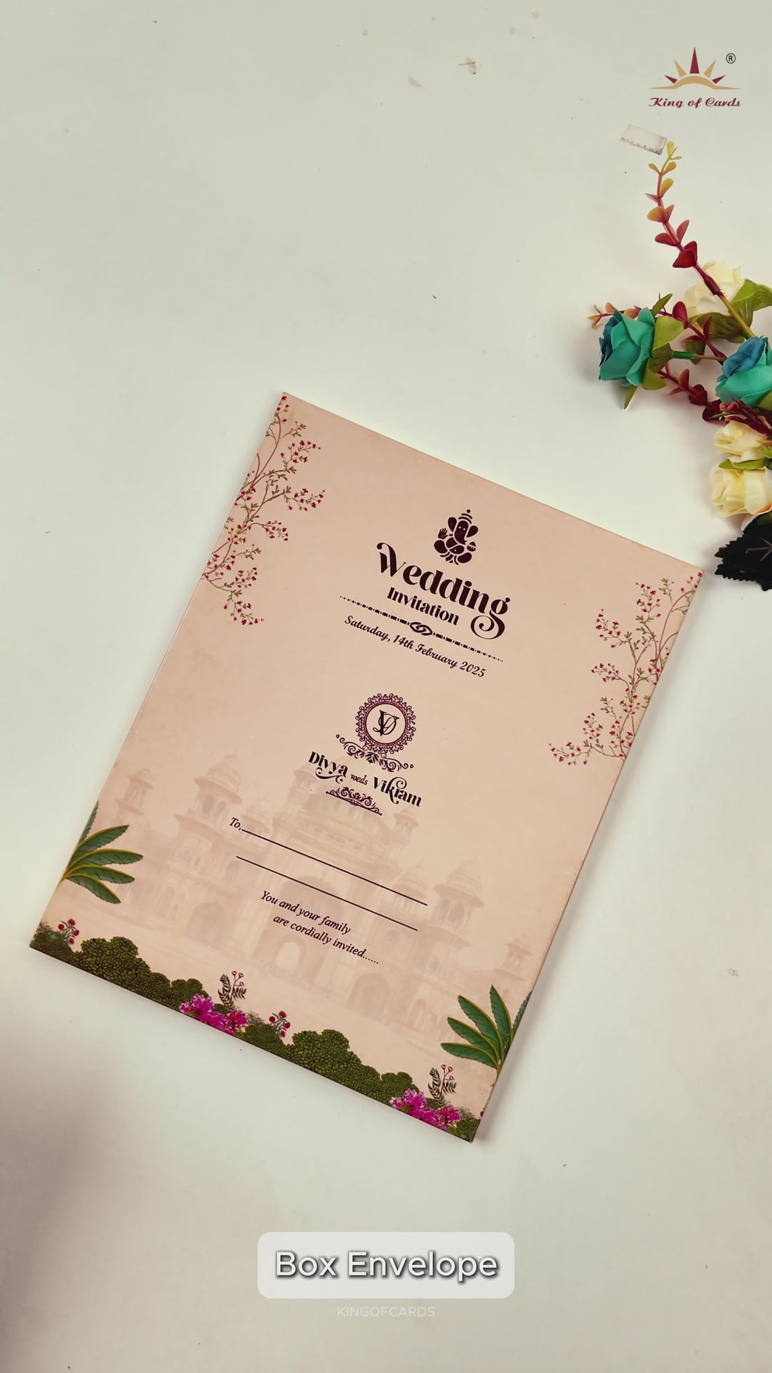 Pink Door Style Floral Wedding Card-KNMO9306