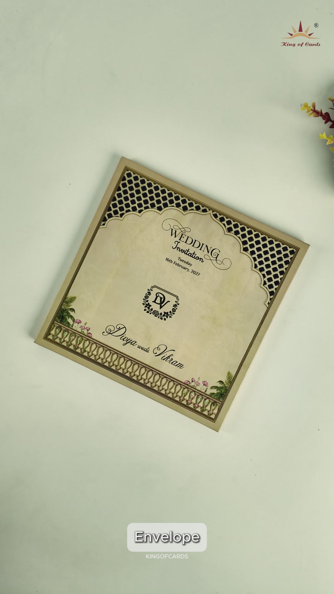Navy Blue Laser-cut Bride Groom Wedding Card - KNAM4902