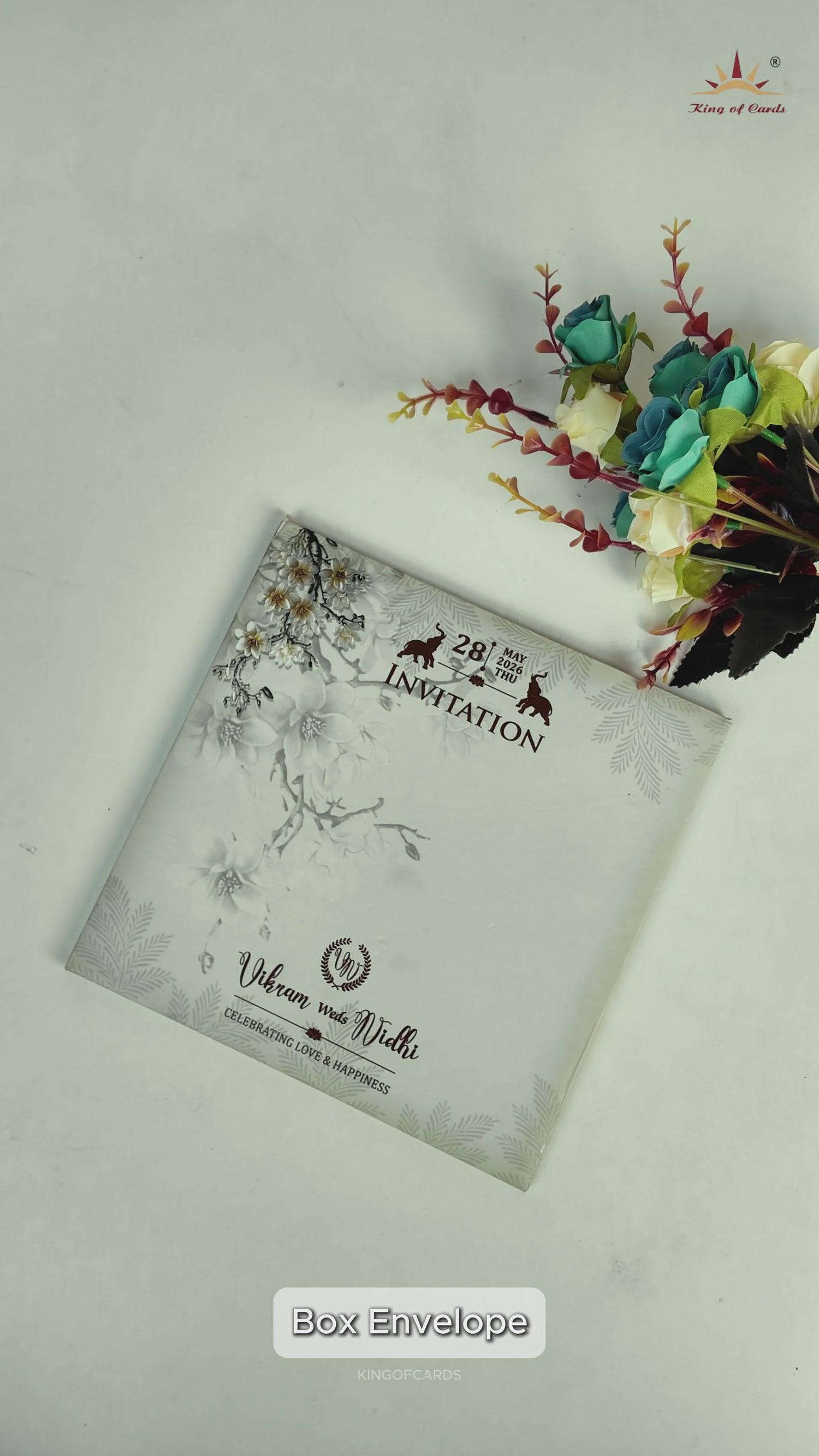 Green White Floral Padded Wedding Card-KRE26570