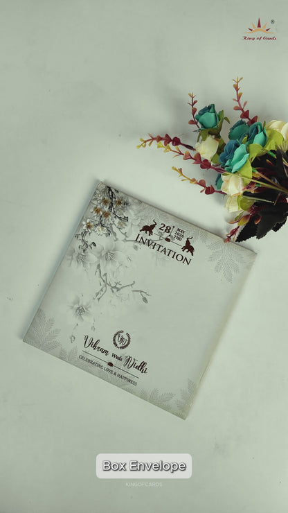 Green White Floral Padded Wedding Card-KRE26570