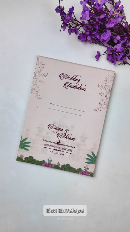 Cream Door-Style Lantern Floral Palace Padded Invitation Card - KNPO9534C