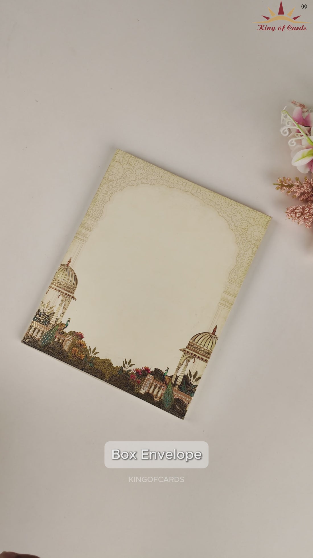 Cream Peacock Jharokha Padded Wedding Card - KAA05600