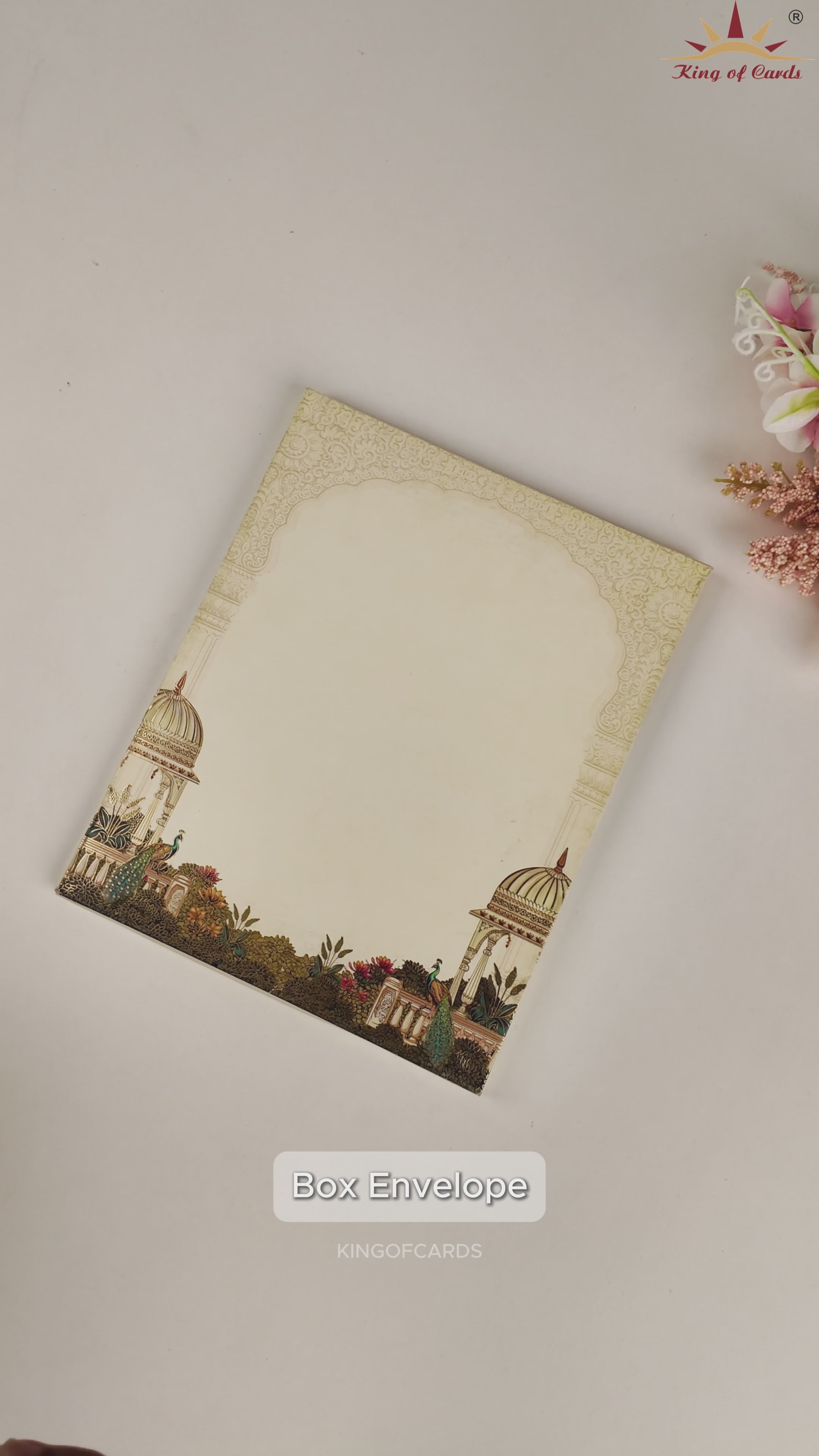Cream Peacock Jharokha Padded Wedding Card - KAA05600