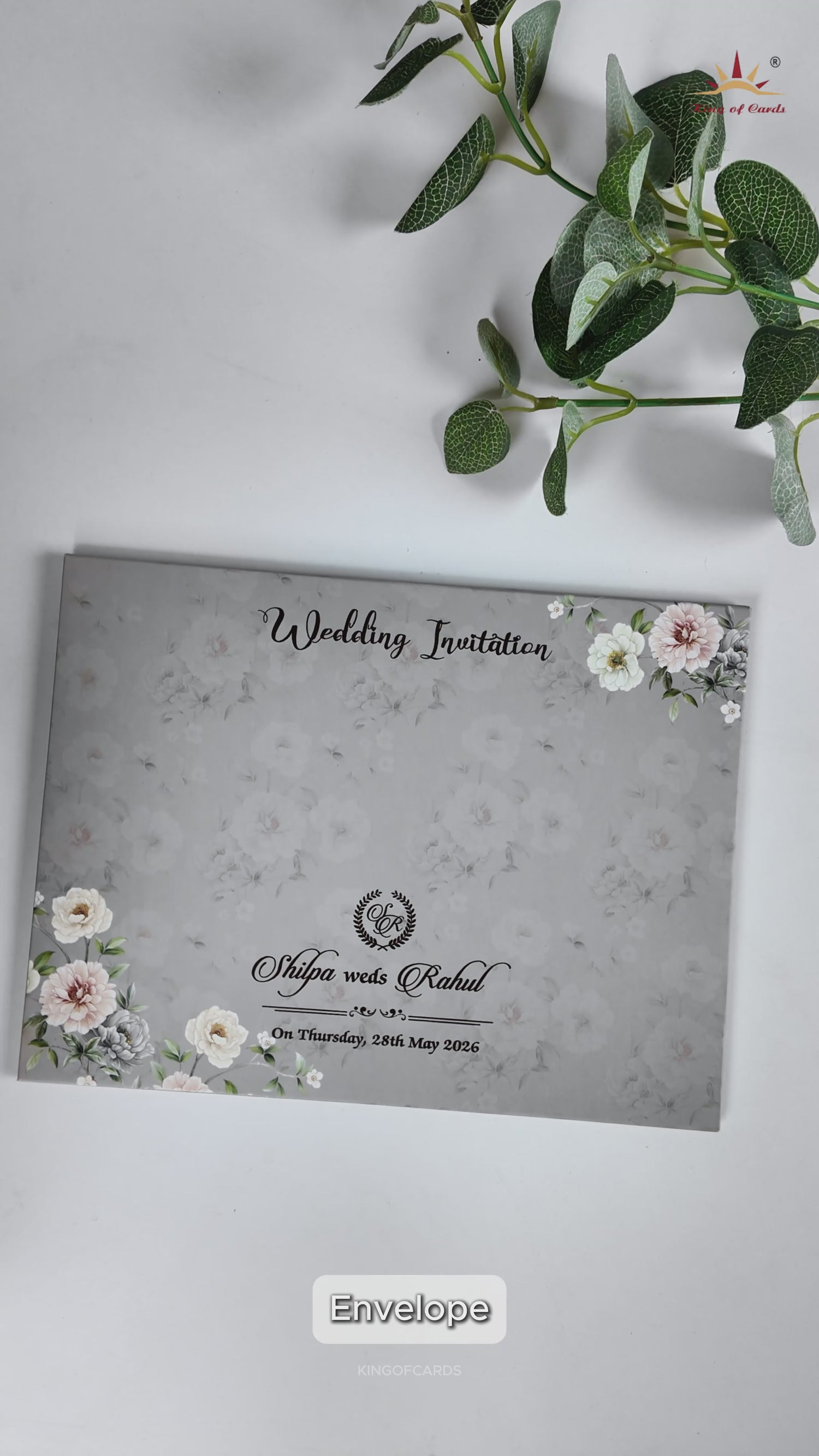 Grey Laser Cut Floral Wedding Card-KRE27280