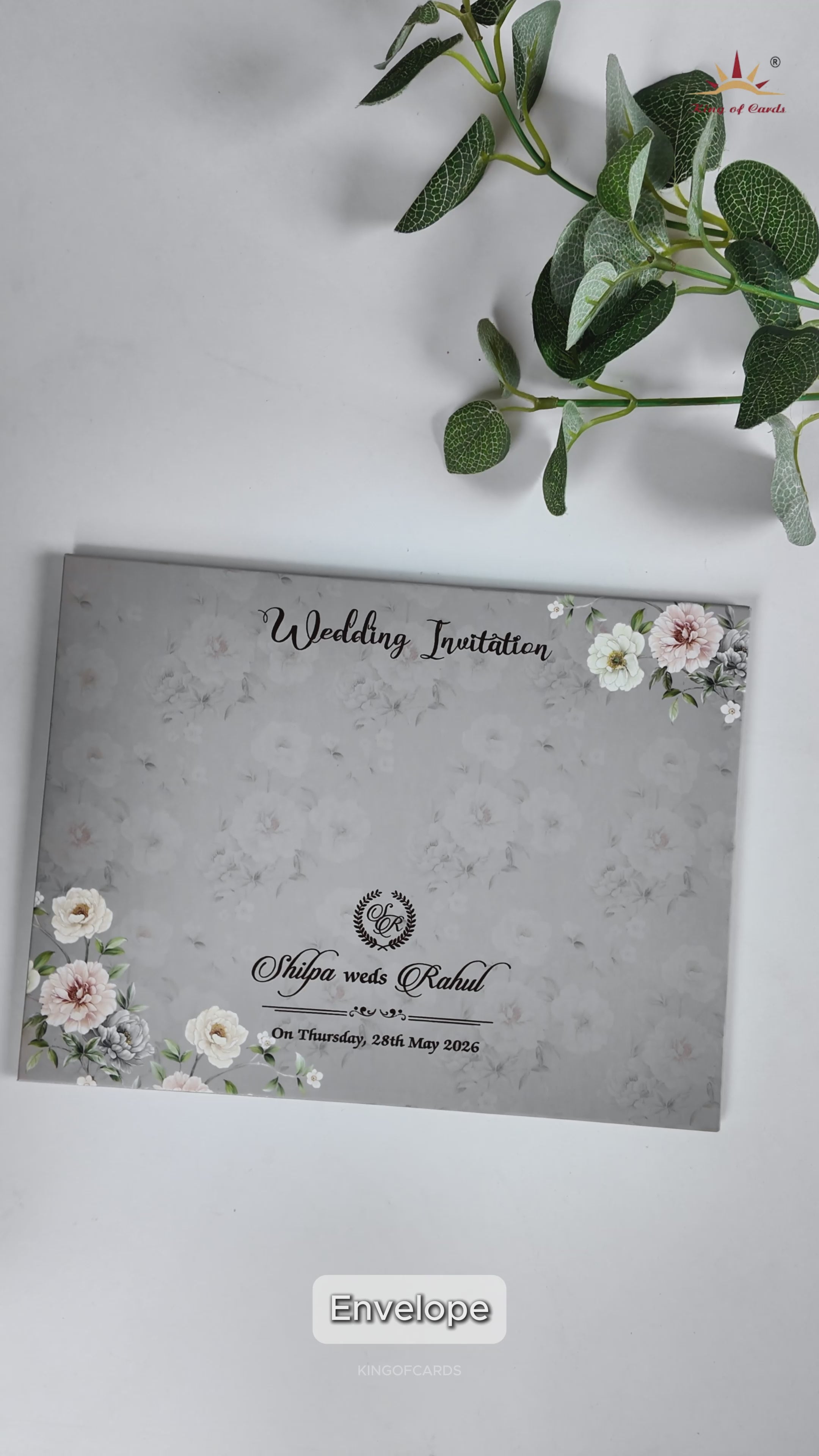 Grey Laser Cut Floral Wedding Card-KRE27280