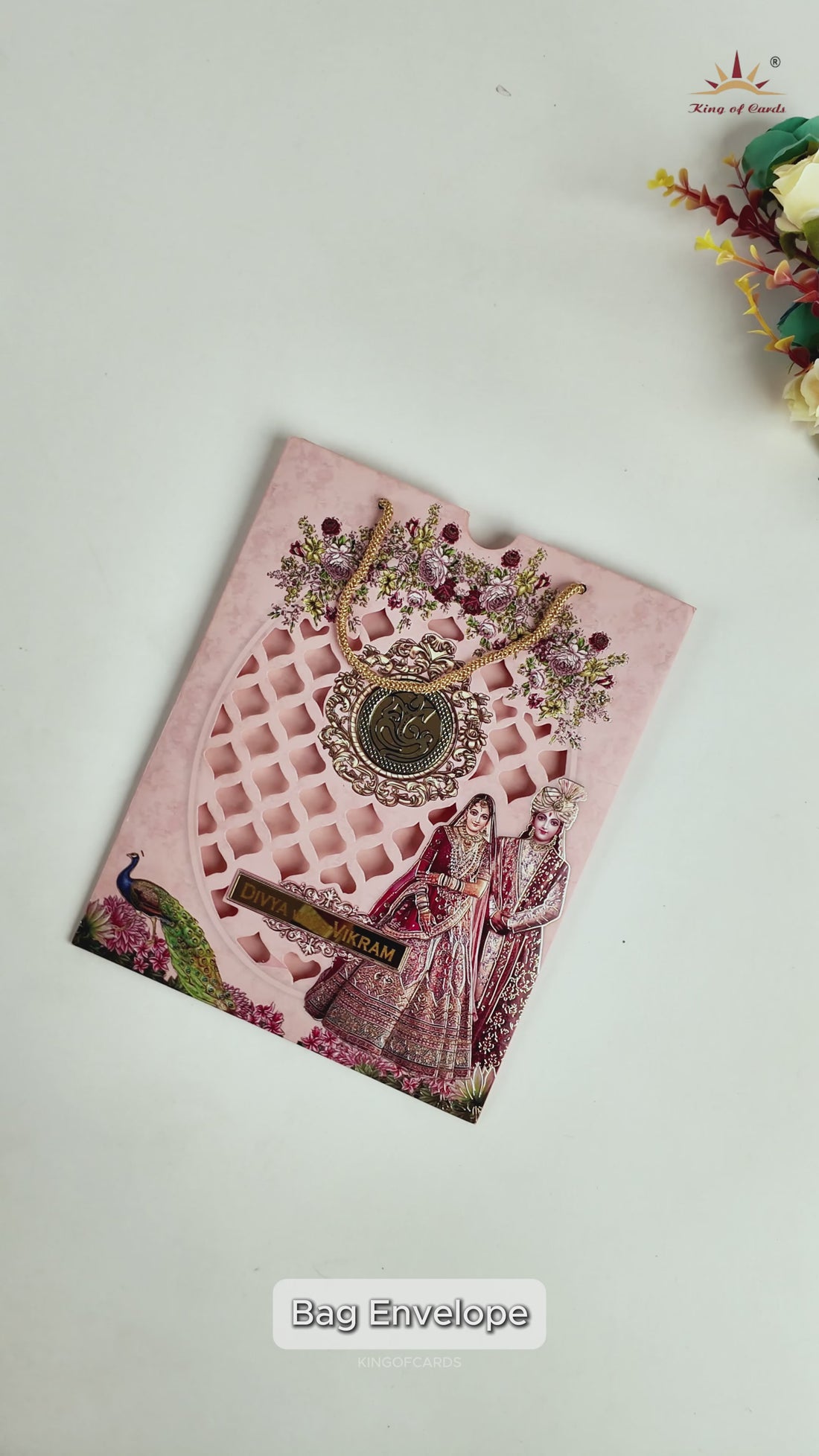 Pink Bride Groom Bag Style Wedding Card - KNKQ8309