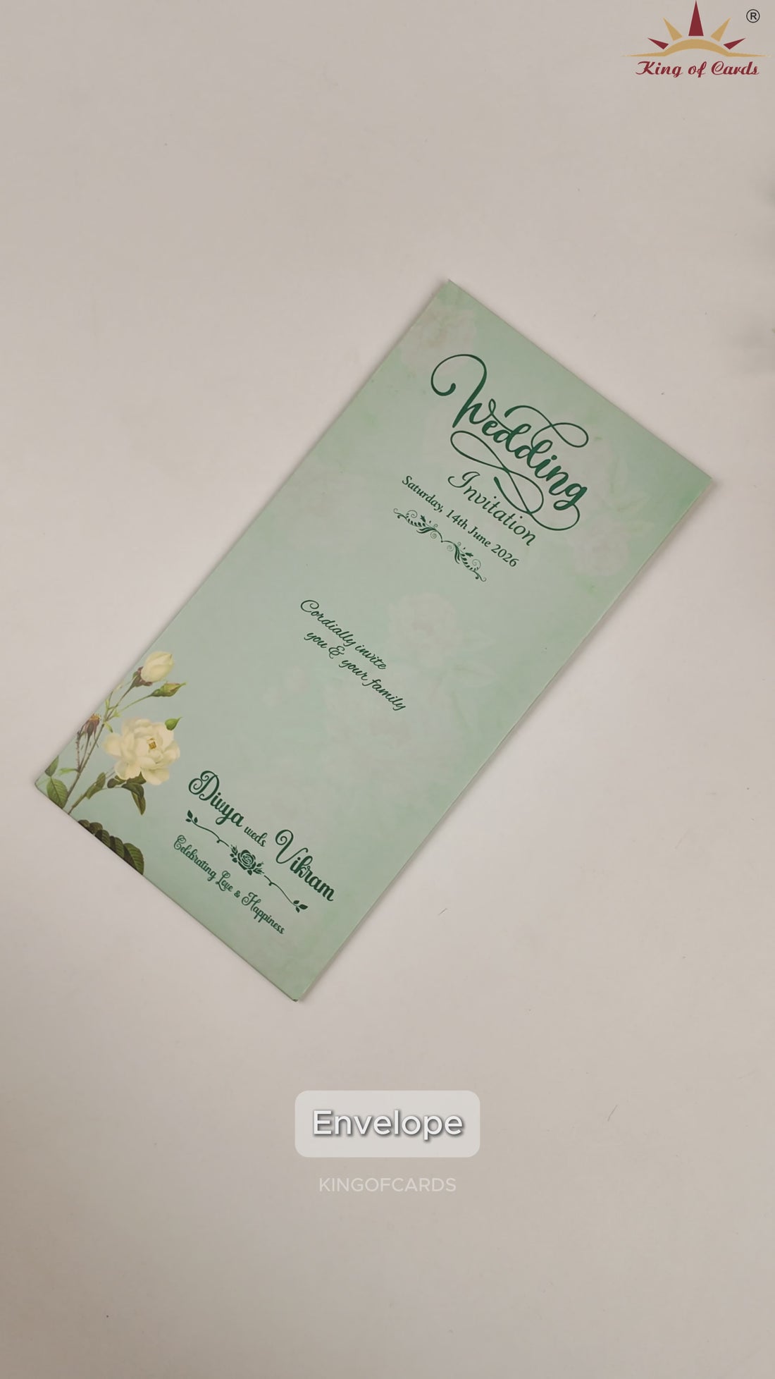 Green Laser-Cut Floral Wedding Card - KNP7006G