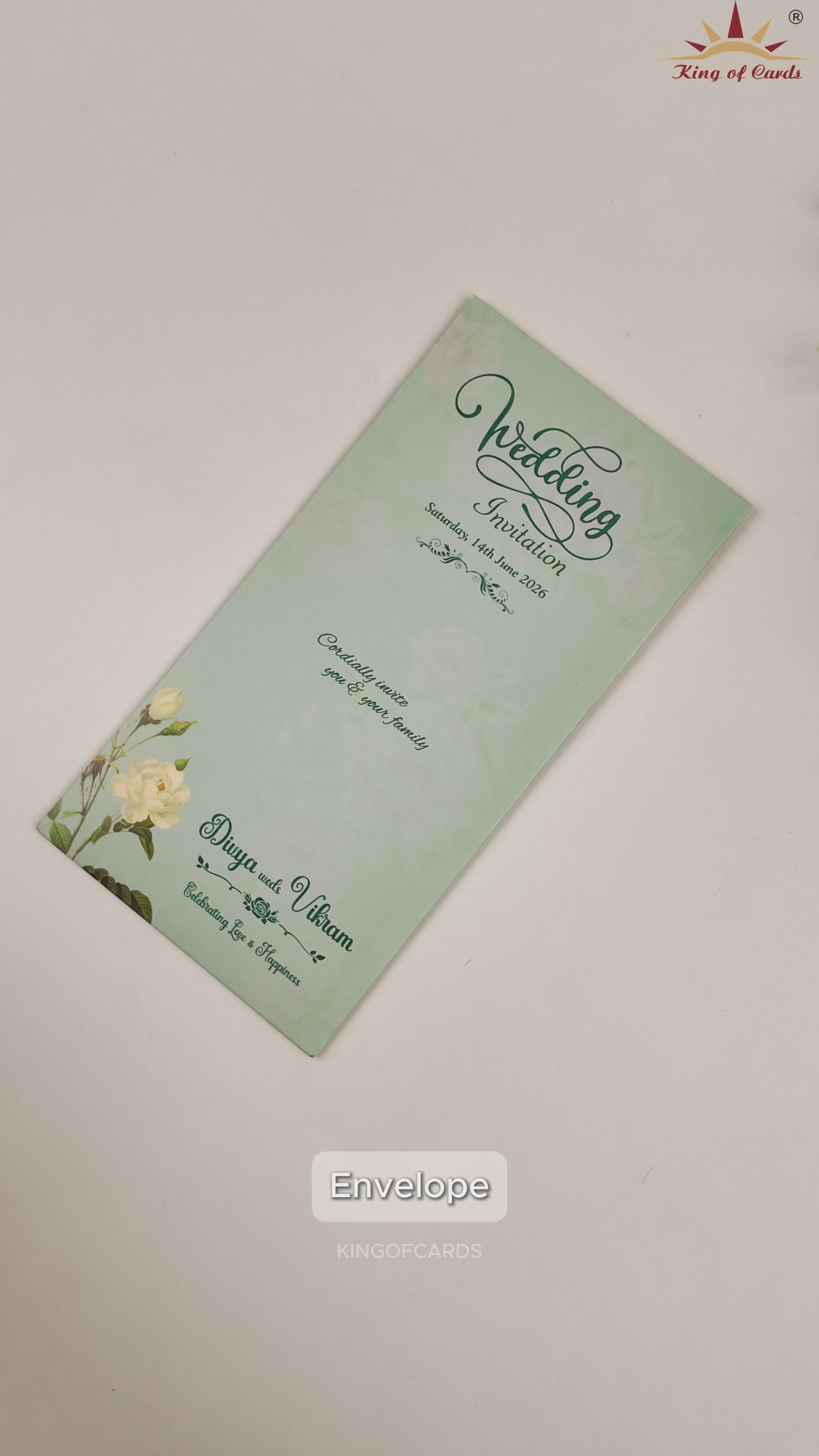Green Laser-Cut Floral Wedding Card - KNP7006G