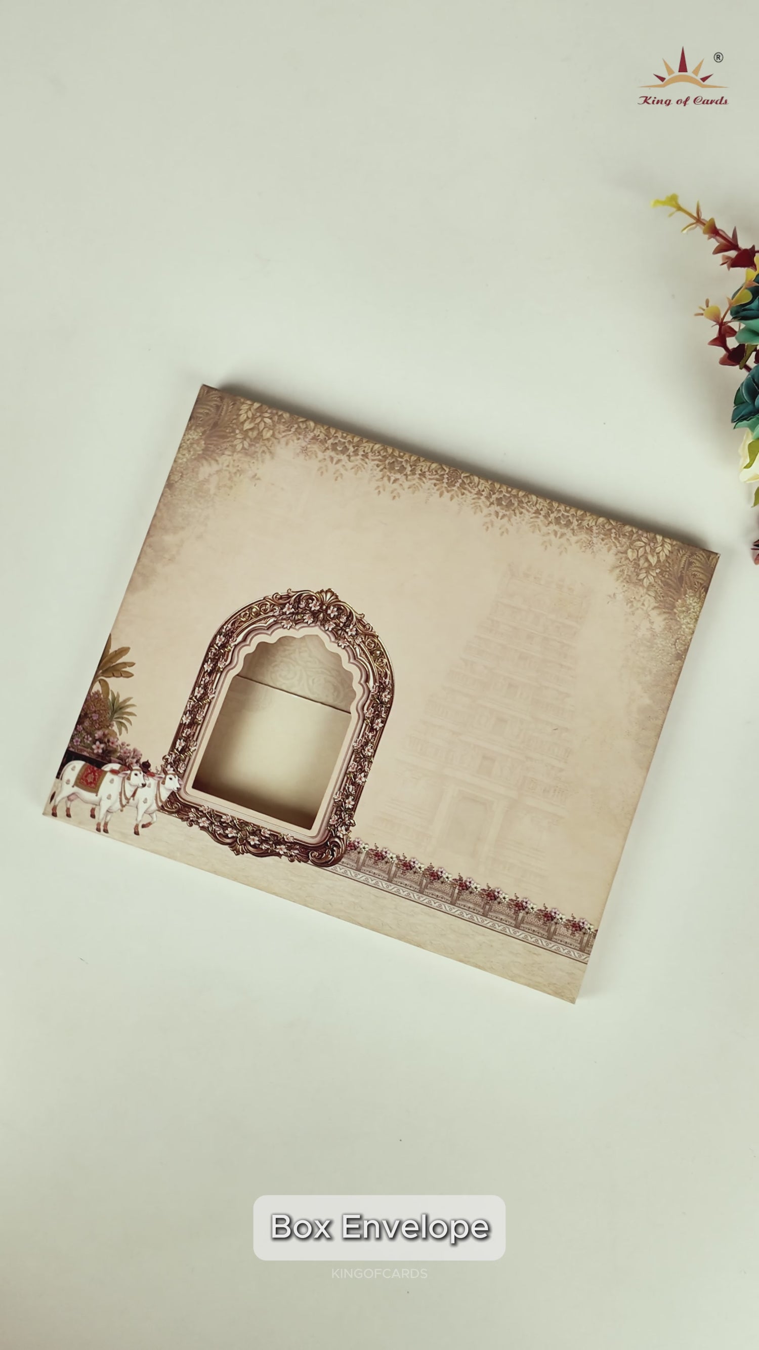 Brown Balaji Padmavathi Door Style Wedding Card - KNCR8911