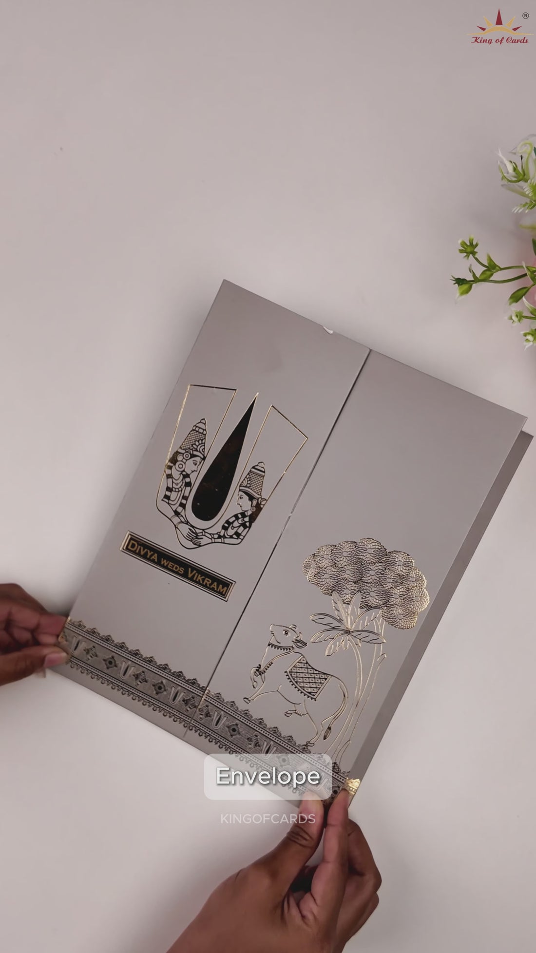 Grey Vaishnava Tilak Door Style Wedding Card - KNRR8708G