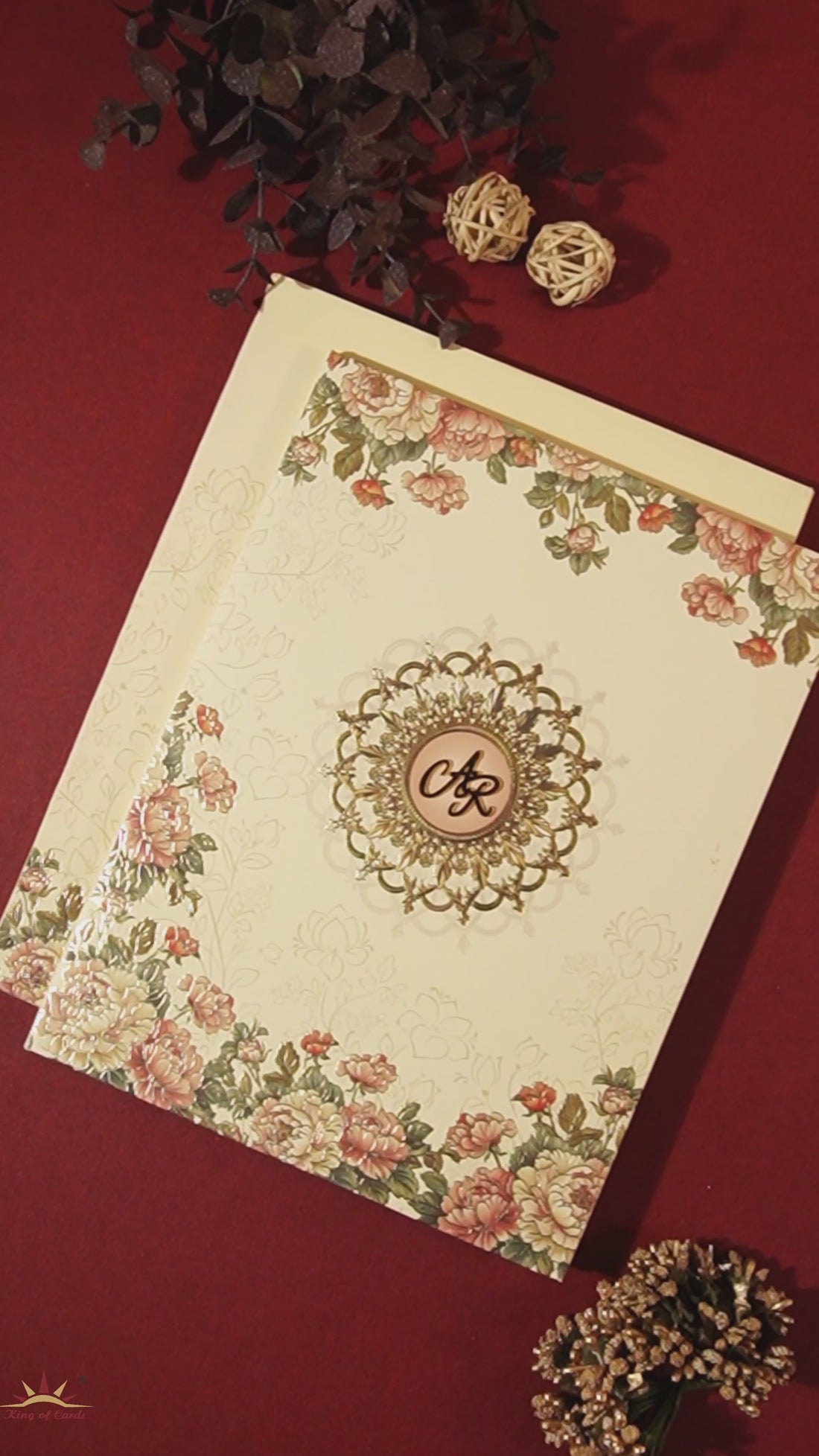 Light Ivory Floral Wedding Card-KPR09700