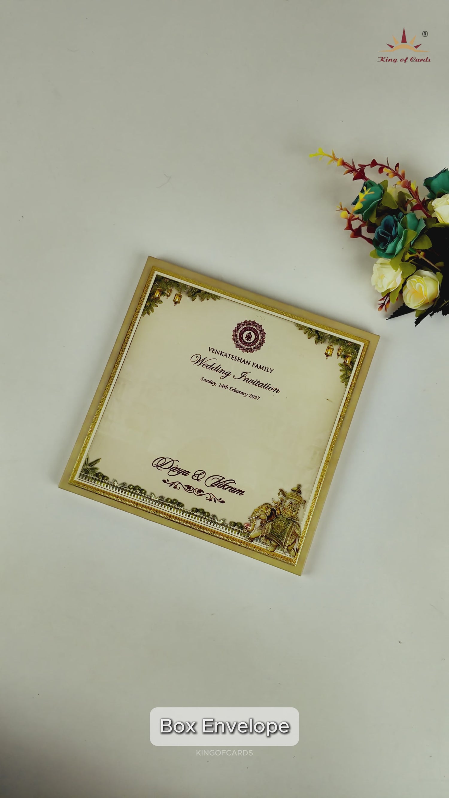 Beige Palace Elephant Padded Wedding Card - KNAM4905