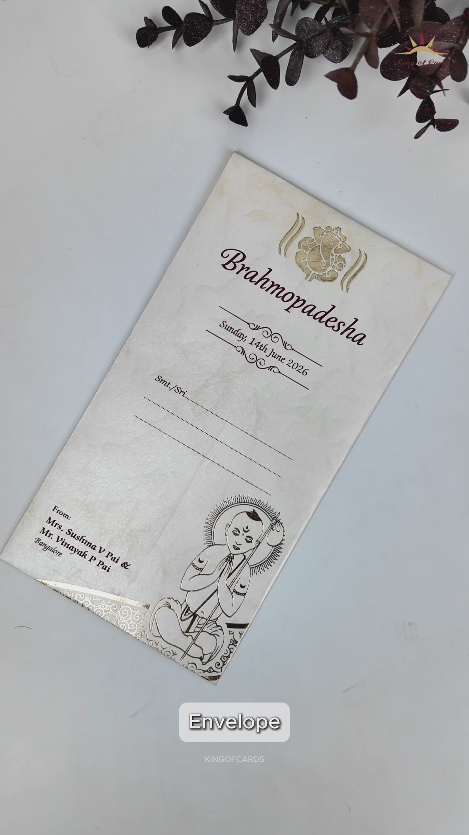 Maroon Ceremony Single Sheet Wedding Card-KNPD1568