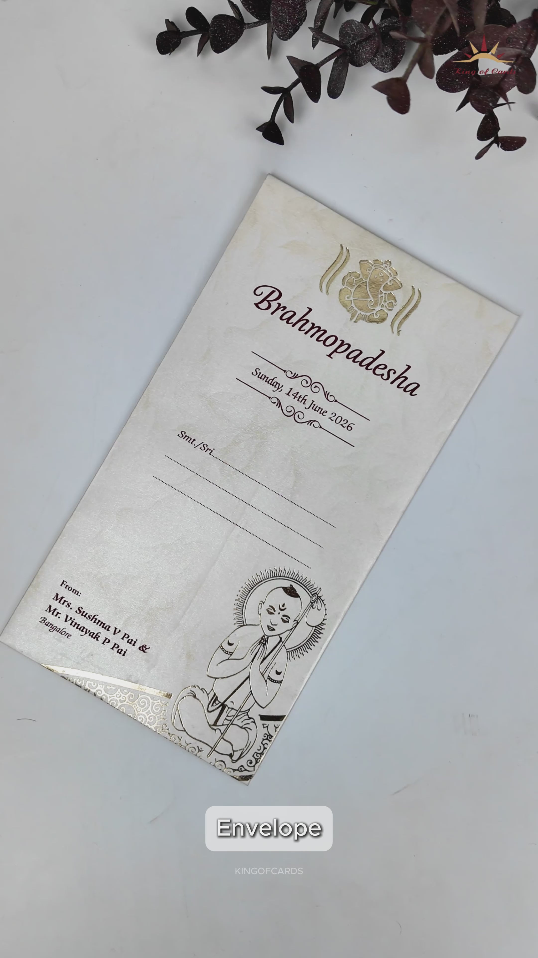 Maroon Ceremony Single Sheet Wedding Card-KNPD1568