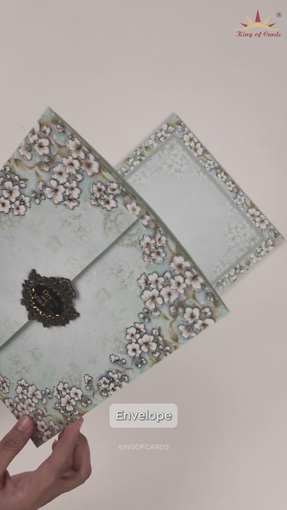 Blue Floral Door-Style Weddding Card - KNKC4072
