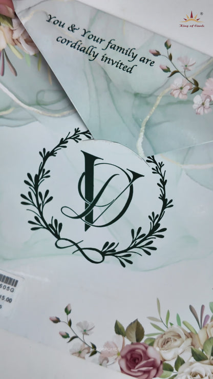 Pastel Green Floral Threefold Invitation Card-KNTH9605G