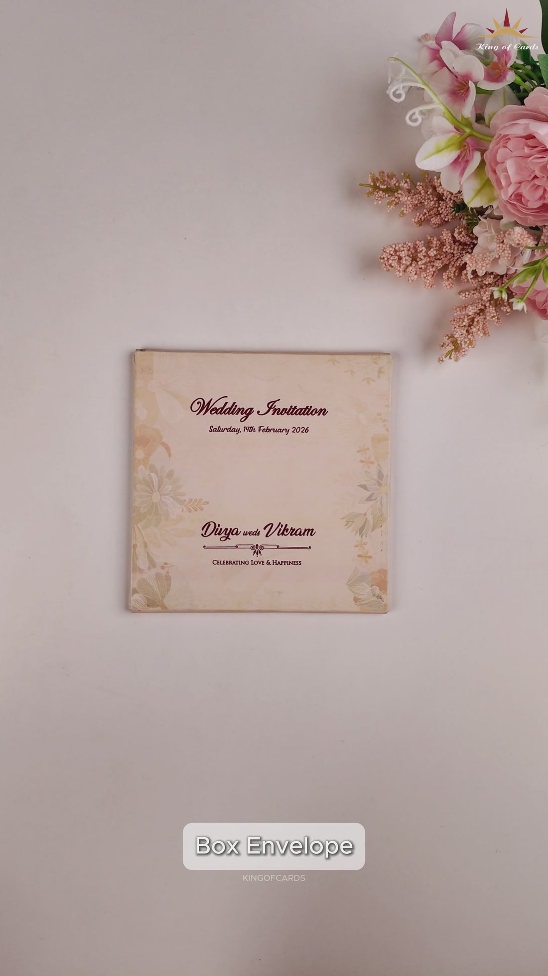 Peach Padded Floral Wedding Card - KNC5602P