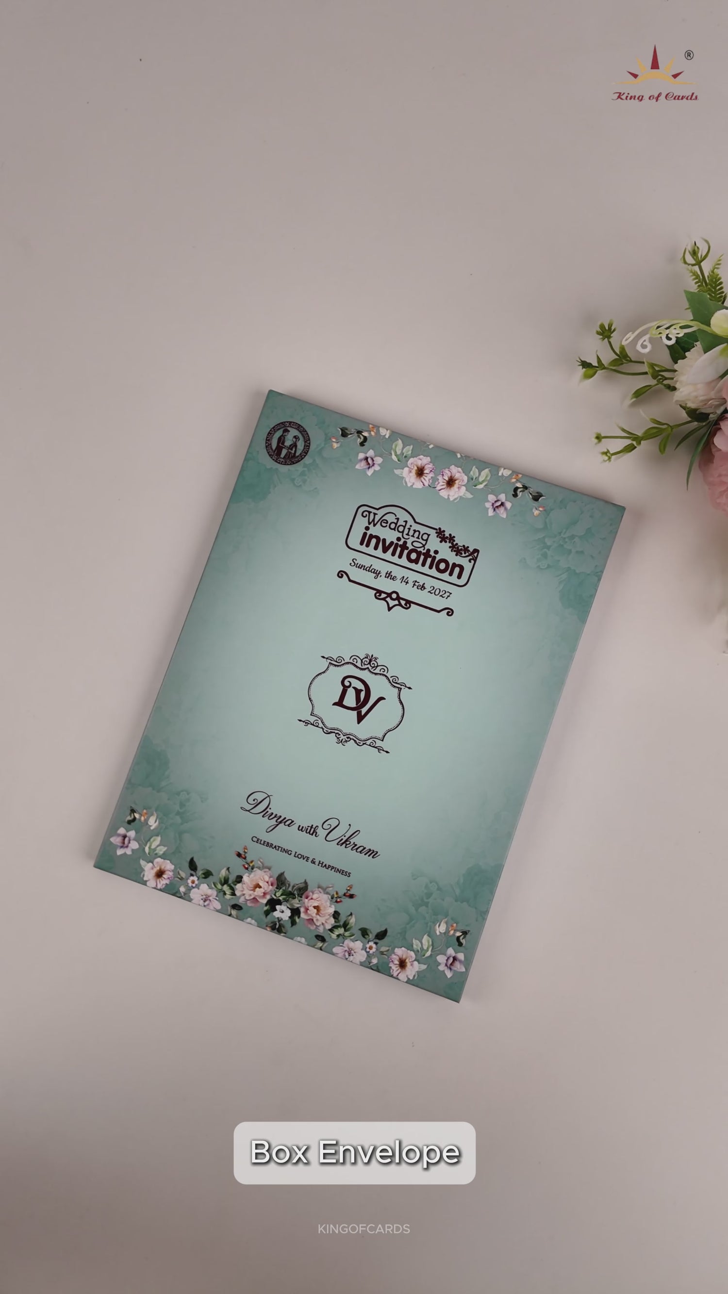 Blue Floral Ganesha Double Door Wedding Card - KNLY6103