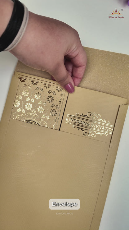 Gold Ivory Couple Gatefold Wedding Card-KNCM043GG