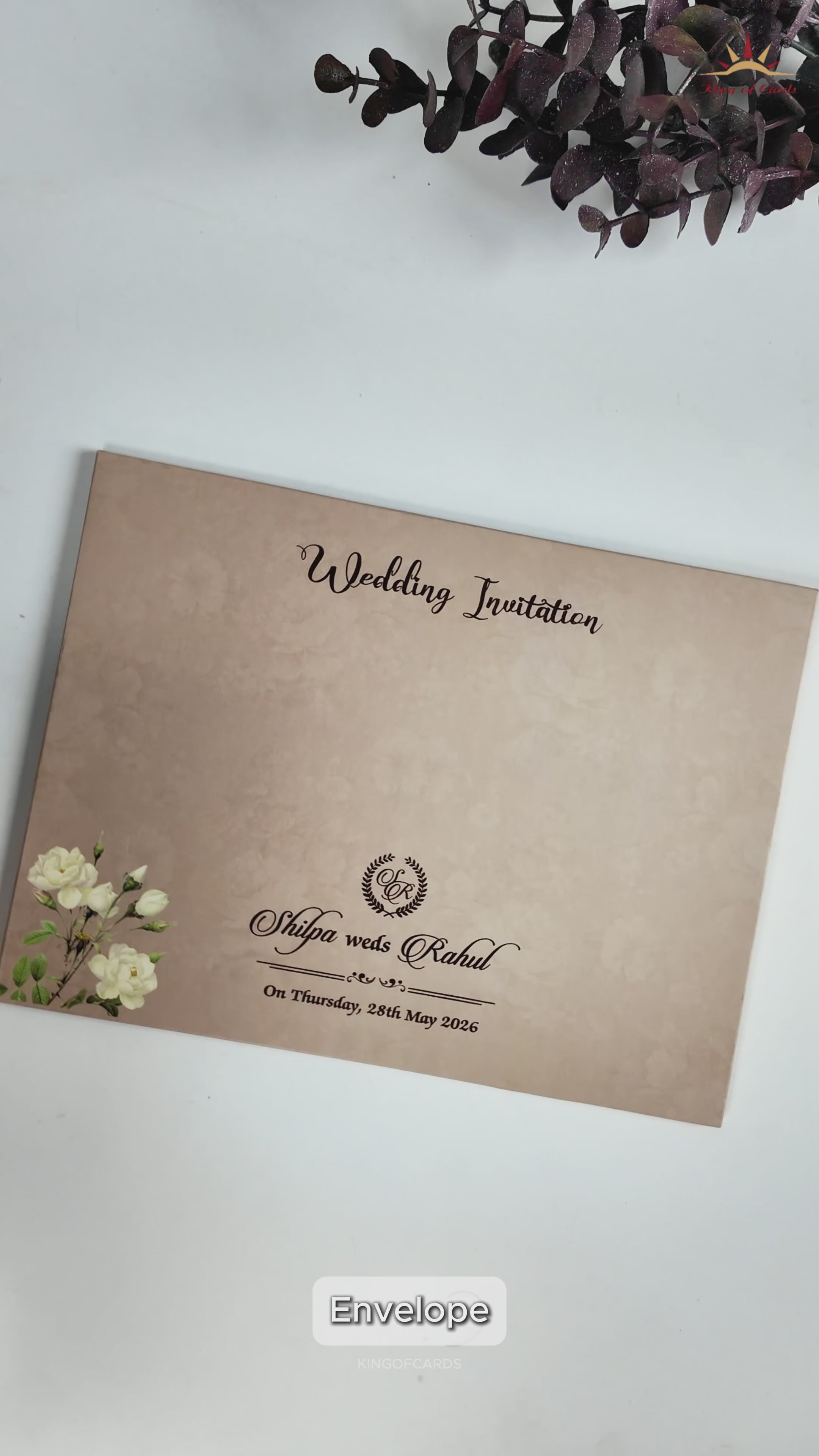Cream Ivory Floral Ribbon Wedding Card-KRE26730