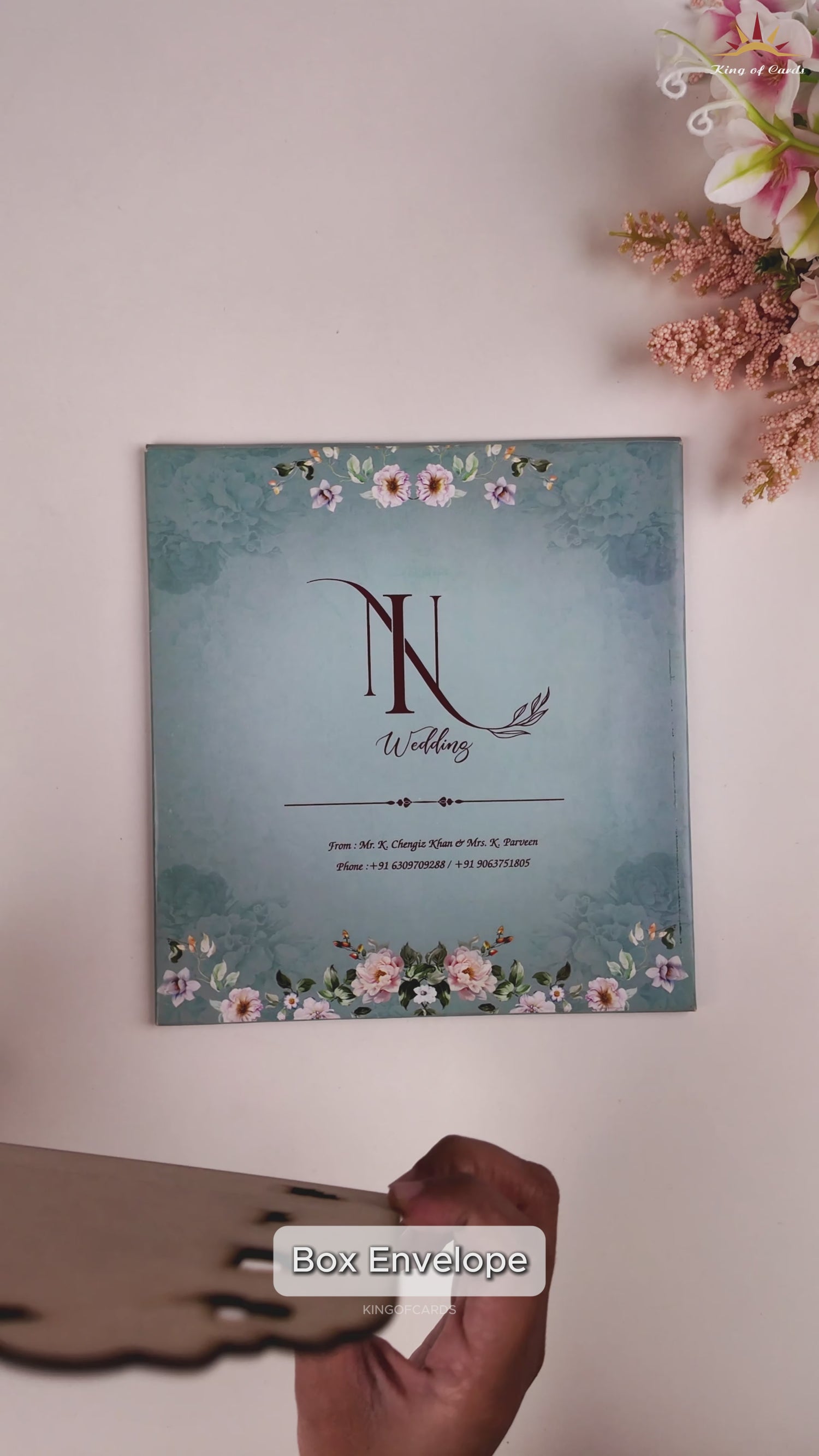 Blue Floral MDF Laser Cut Invitation Card-KNKA8062