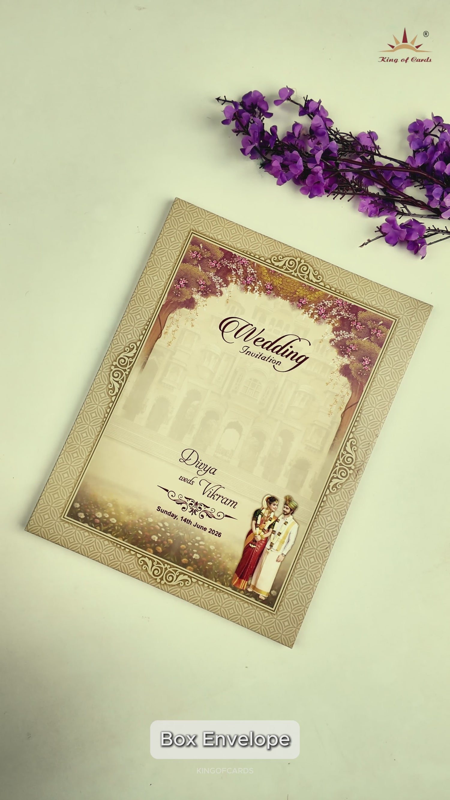 Royal Chariot Couple Padded Wedding Card-KNMO9312