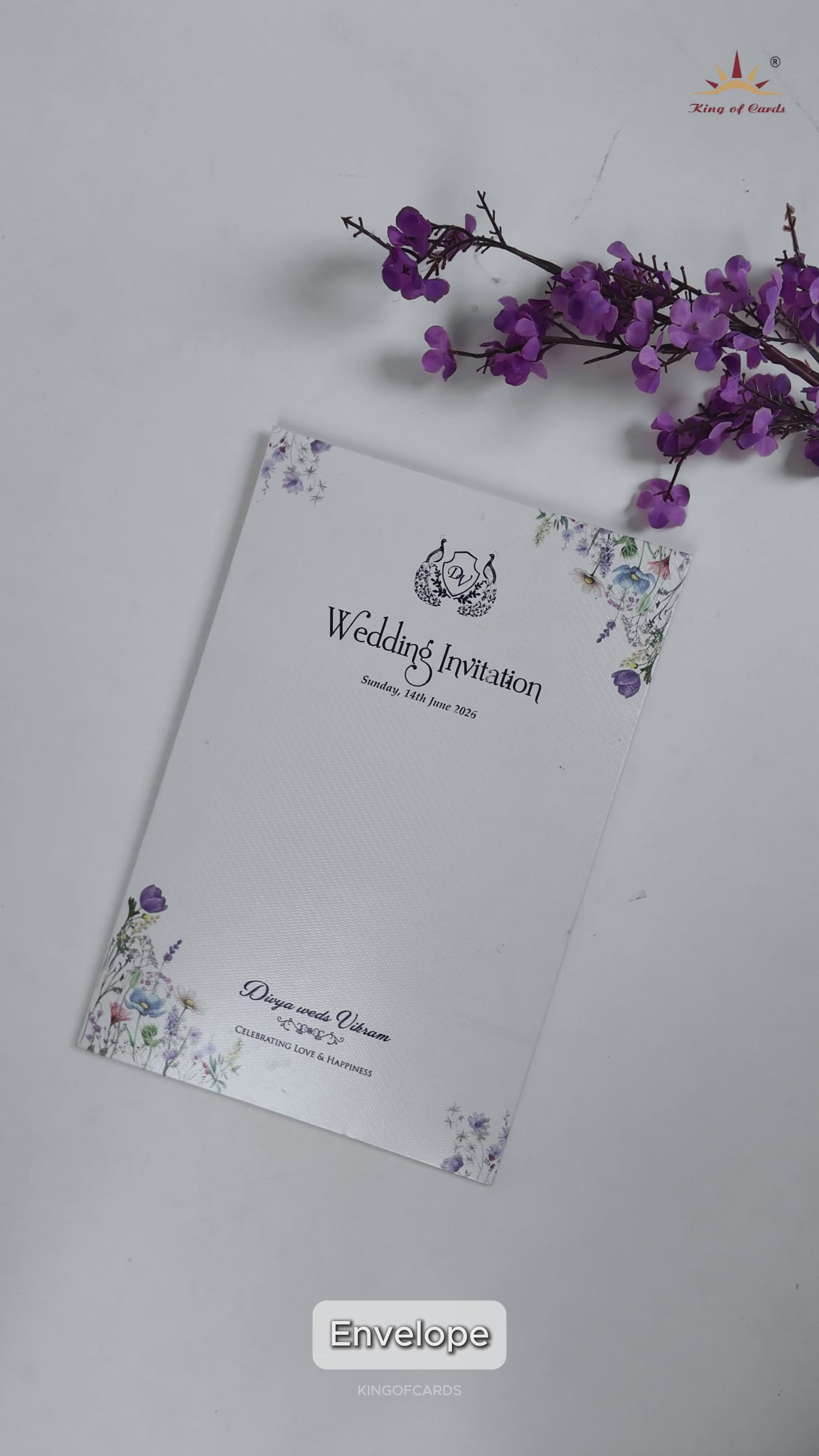 Lavender Floral Single Sheet Wedding Card-KNM6001W
