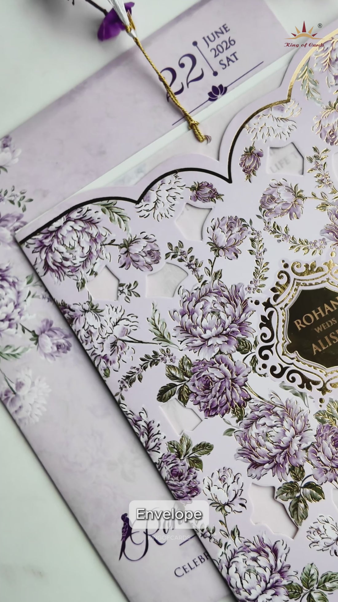 Lavender Floral Laser Cut Wedding Card - KFR14250