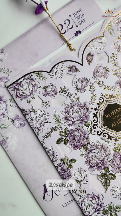 Lavender Floral Laser Cut Wedding Card - KFR14250
