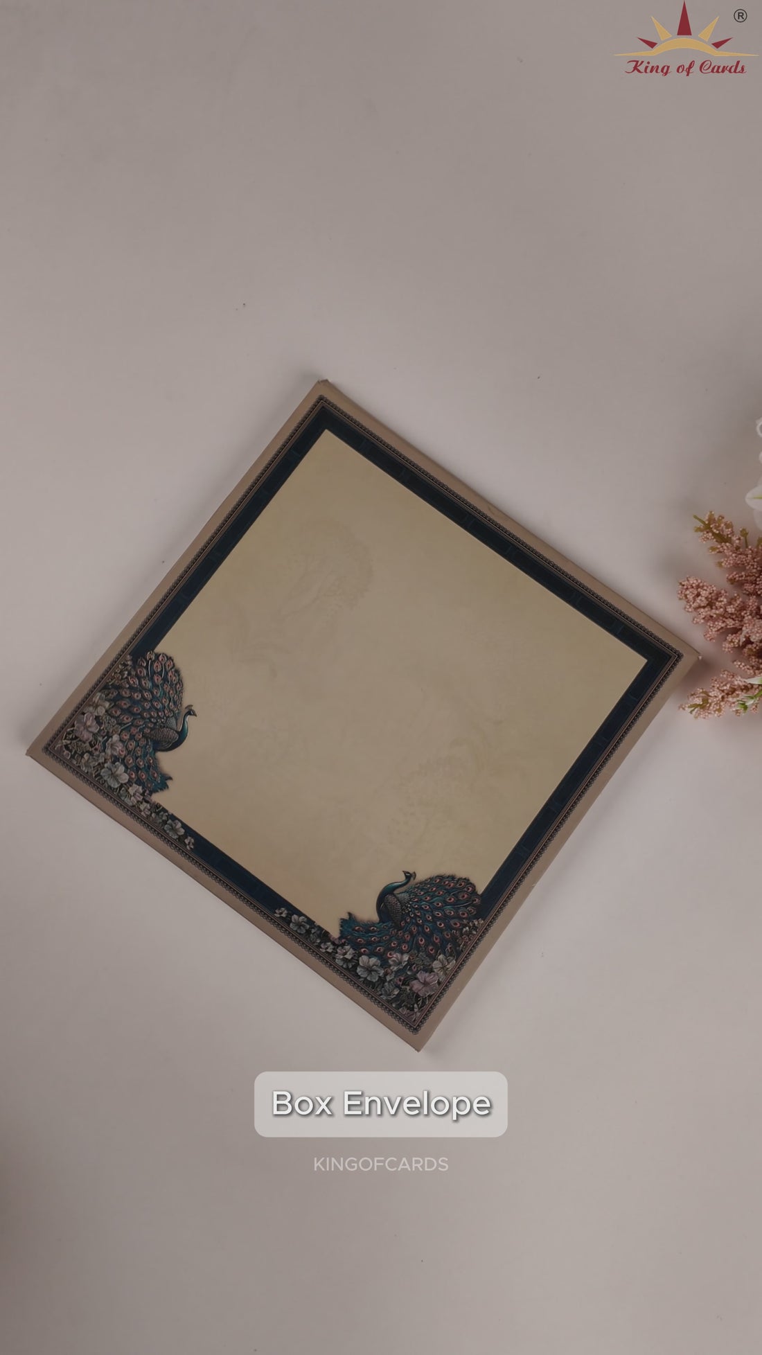 Blue Padded Floral Peacock Laser Cut Wedding Card - KAA06240