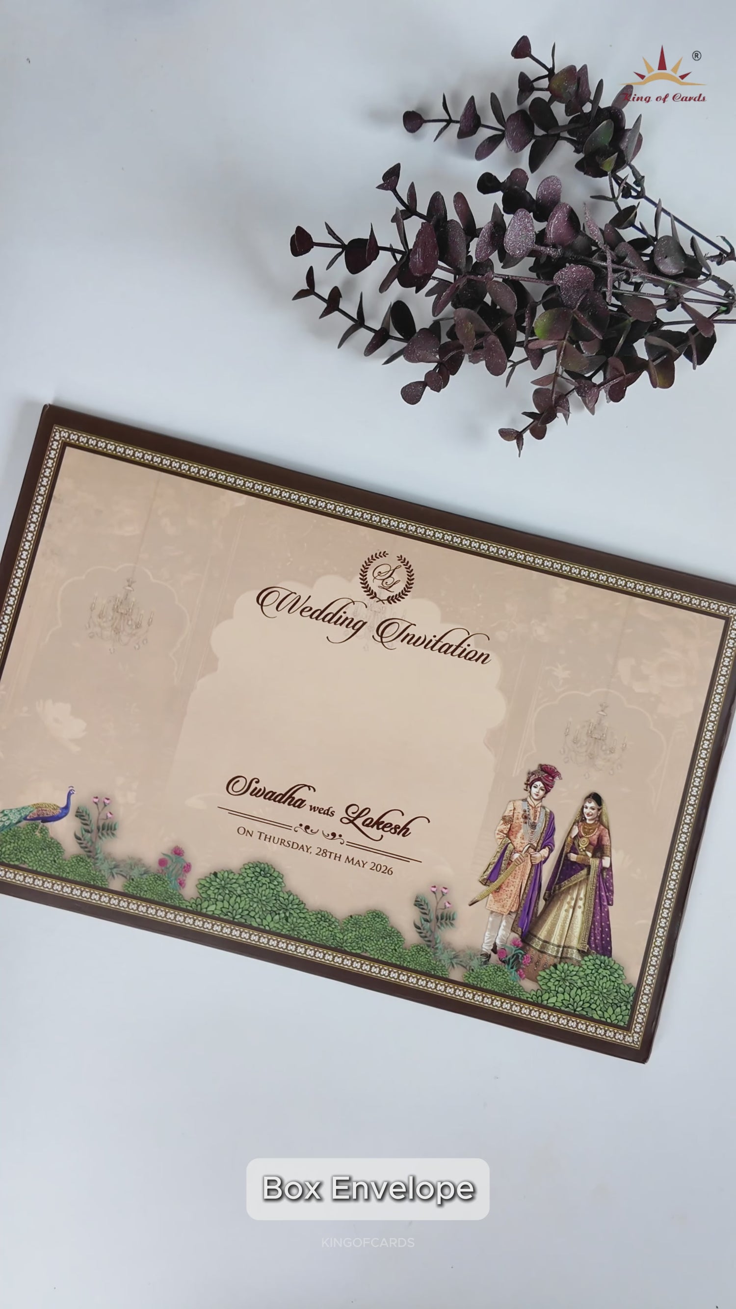 Brown Palace Arch Padded Wedding Card-KRE27840