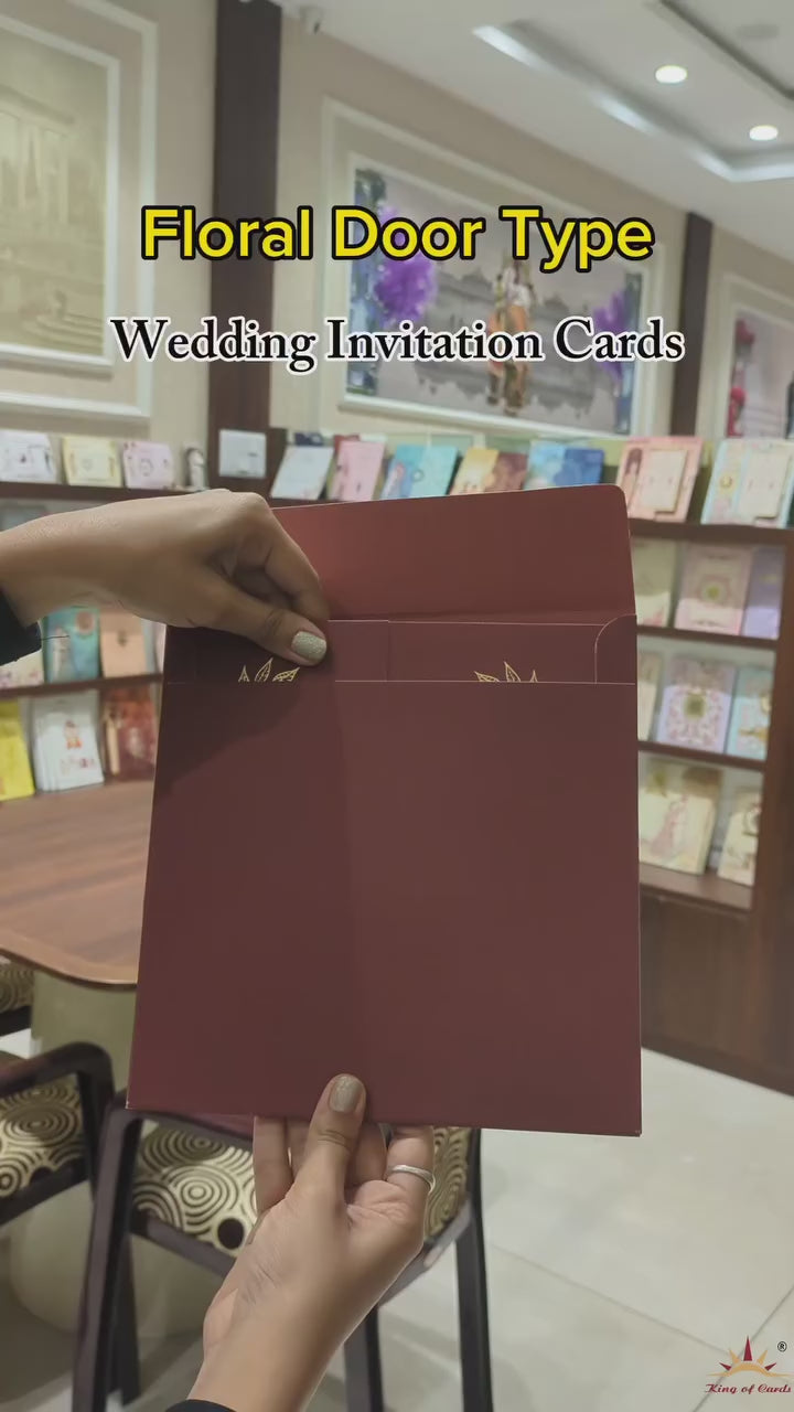 Maroon Floral Door Invitation Card-KRC30412